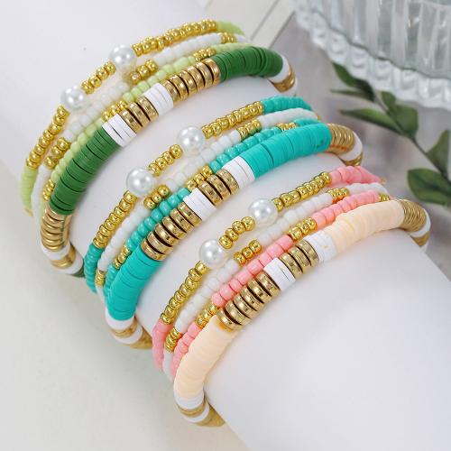 Bracelets en matériaux mixtes, argile de polymère, avec Seedbead & plastique revêtu de cuivre, 4 pièces & pour femme, plus de couleurs à choisir, Vendu par PC