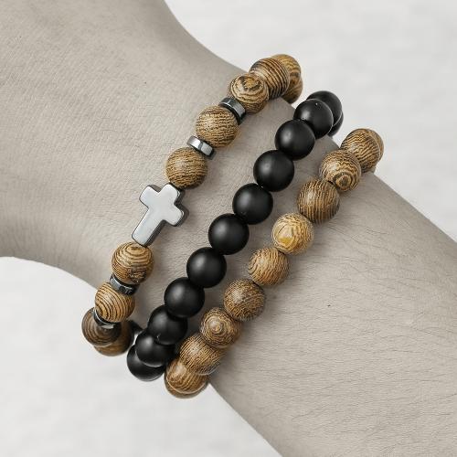 Wood Bracelets, with Abrazine Stone, Unisex mixed colors 