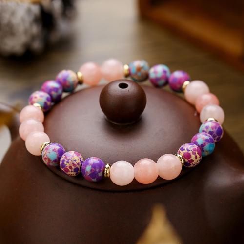 Gemstone Bracelets, Rose Quartz, with Impression Jasper, for woman cm 