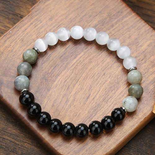 Gemstone Bracelets, Obsidian, with Clear Quartz, for man, mixed colors cm 