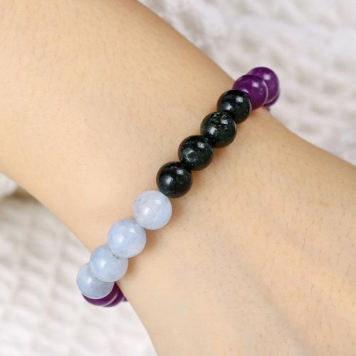 Gemstone Bracelets, Amethyst, with Obsidian & Aquamarine, Unisex, mixed colors cm 