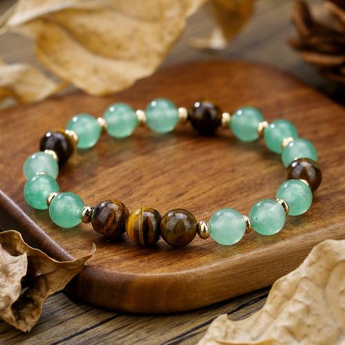 Gemstone Bracelets, Tiger Eye, with Green Aventurine, Unisex, mixed colors cm 