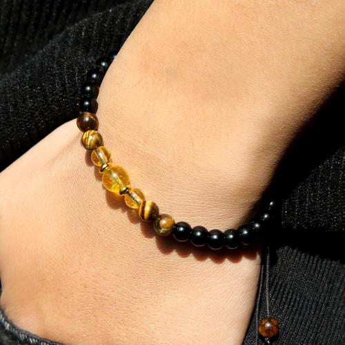 Gemstone Bracelets, Black Diamond, with Tiger Eye, Unisex, mixed colors 