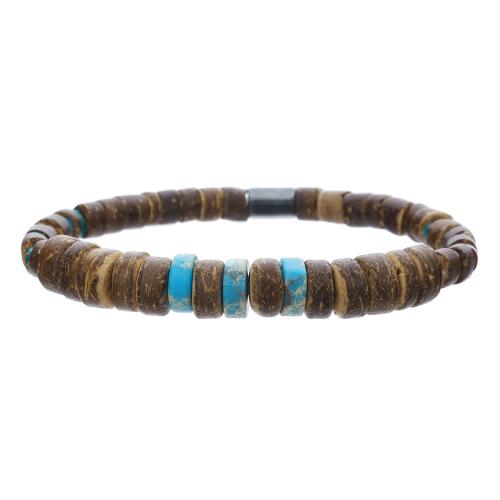 Wood Bracelets, with turquoise & Elastic Thread, Unisex 