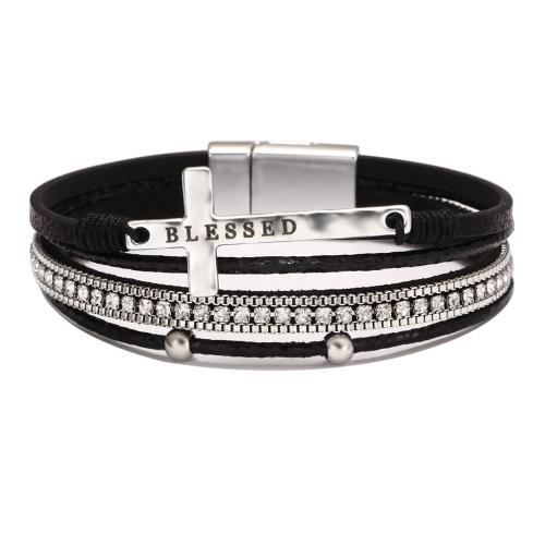 bracelet de cordon en PU , alliage de zinc, avec cuir PU, Placage, multicouche & unisexe & avec strass, plus de couleurs à choisir cm Environ 20 cm, Vendu par PC[