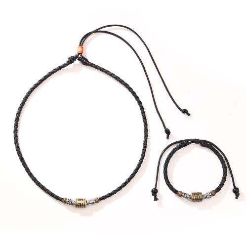 ensembles de bijoux de mode en alliage zinc, alliage de zinc, avec corde de cire, Placage, styles différents pour le choix & pour homme, noire, Vendu par PC[