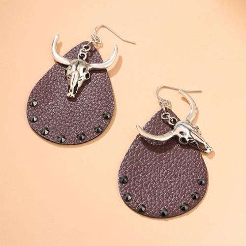 Fashion Create Jewelry Earring, PU Leather, with Zinc Alloy, plated, fashion jewelry & for woman & with rhinestone 