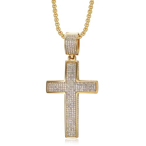 Rhinestone Stainless Steel Pendants, 304 Stainless Steel, Cross, plated, DIY & with rhinestone 