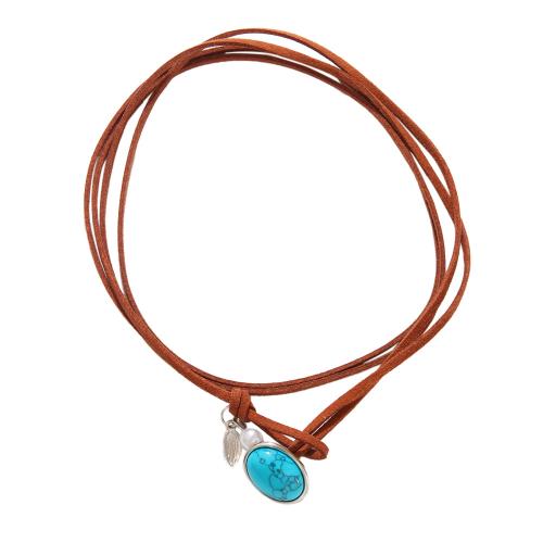 ensemble de bijoux en alliage Zinc à turquoise, alliage de zinc, avec Cordon PU & turquoise & perle de plastique, Placage, Double couche & longueur différente pour le choix & pour femme, plus de couleurs à choisir, Vendu par PC[