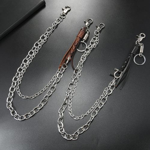 Decorative Chain Belt, Zinc Alloy, with Cowhide & Iron, Double Layer & fashion jewelry & Unisex 