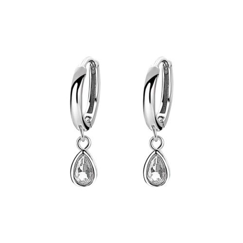 Boucles d'oreilles en laiton zircon cubique, Placage, pavé de micro zircon & pour femme, couleur platine, About 5*4MM water drop, diameter 10MM, Vendu par paire