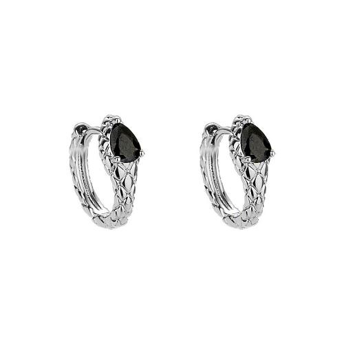 Boucles d'oreilles en laiton zircon cubique, Placage, pavé de micro zircon & pour femme, couleur platine, Black diamond 3*6,16*14mm, inner diameter 11*10mm, Vendu par paire[