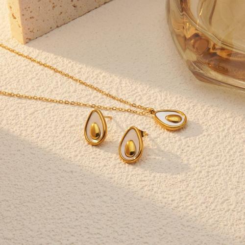 Fashion Stainless Steel Jewelry Sets, 304 Stainless Steel, with Shell, plated & for woman, golden [