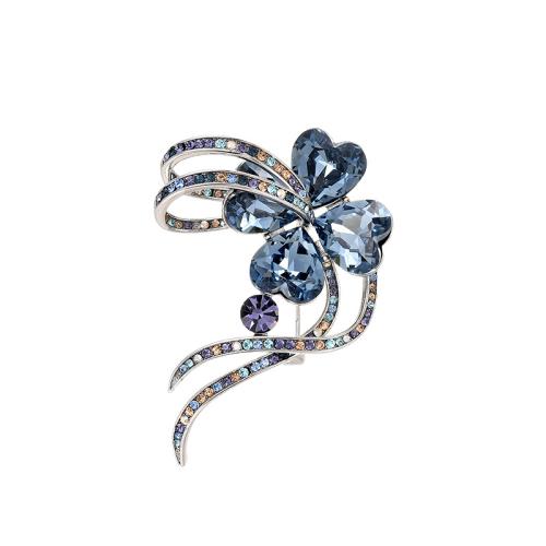 Crystal Brooch, Brass, with Austrian Crystal, plated, micro pave cubic zirconia & for woman, silver color 