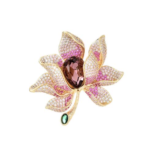 cristal Broche, laiton, avec Cristal autrichien, Placage, pavé de micro zircon & pour femme, doré Vendu par PC