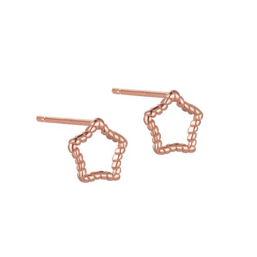 925 Sterling Silver Stud Earring, Star, rose gold color plated, for woman & hollow, earring length 10-15mm 