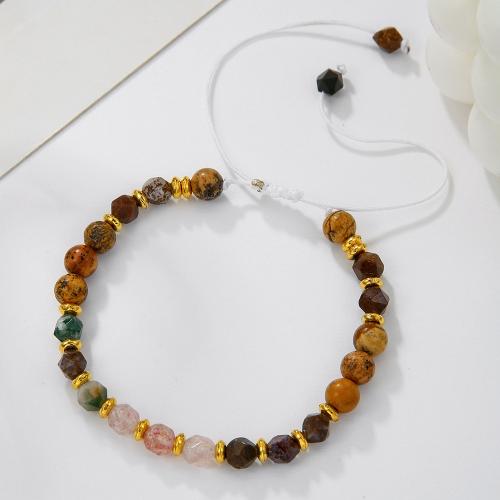 Pulsera de Piedras Preciosas, con Cordón de nudo, Ajustable & unisexo, color mixto, Vendido por UD