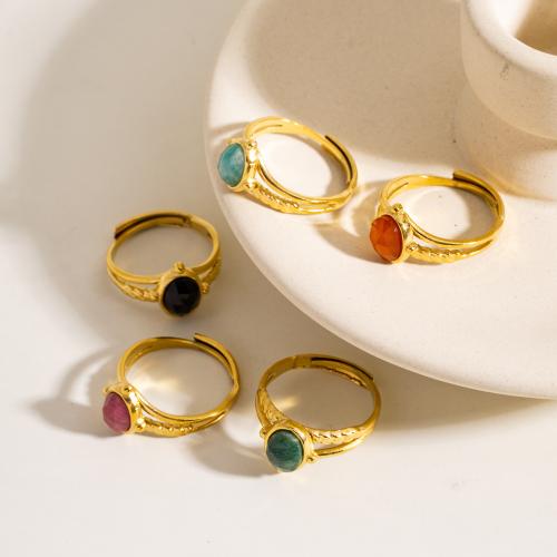 Gemstone Stainless Steel Finger Ring, 304 Stainless Steel, with Natural Stone, gold color plated & for woman 