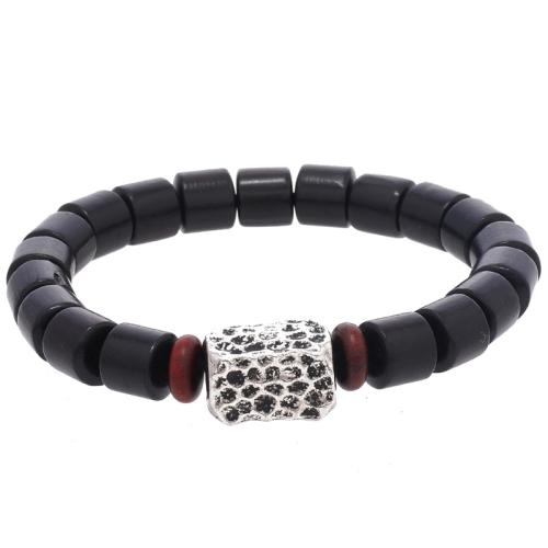 Wood Bracelets, with Elastic Thread & Zinc Alloy, handmade, fashion jewelry & Unisex, black 