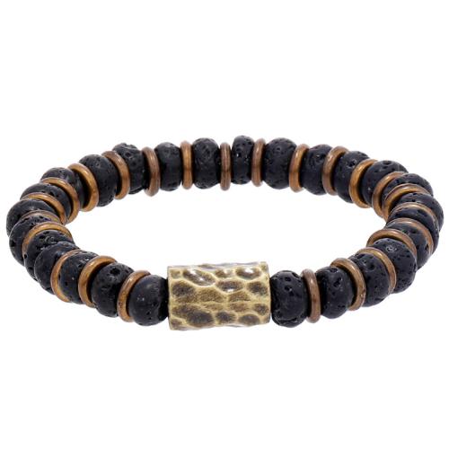 Pulsera en Abalorios de Lava, aleación de zinc, con Hilo elástico & lava & plástico recubierto de cobre, hecho a mano, Joyería & unisexo, Negro, Vendido por UD