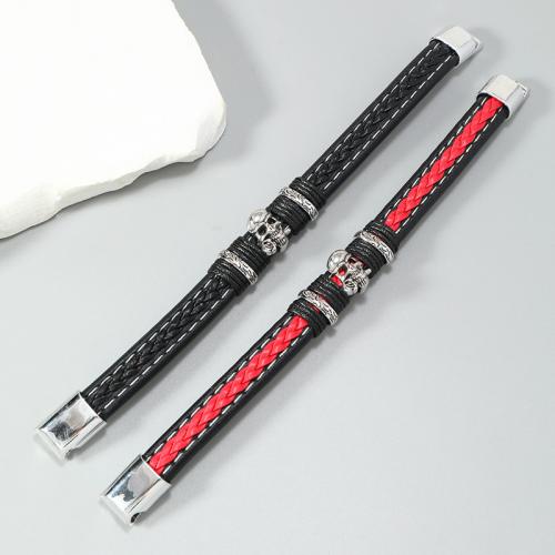 PU Leather Cord Bracelets, with Wax Cord & Zinc Alloy, handmade, fashion jewelry & for man [