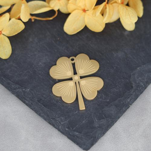 Stainless Steel Clover Pendant, 304 Stainless Steel, Four Leaf Clover, plated, DIY & hollow [