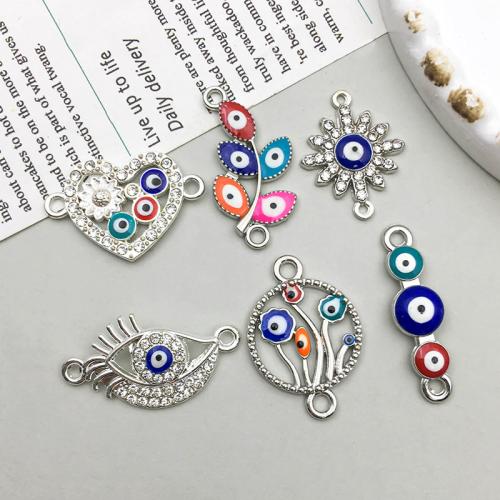 Evil Eye Jewelry Connector, Zinc Alloy, plated, DIY & evil eye pattern & with rhinestone & 1/1 loop [