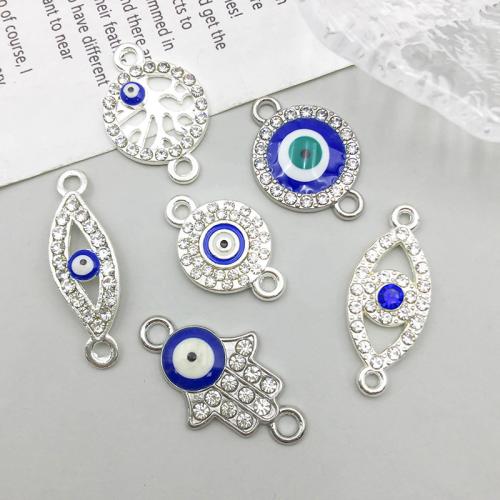 Evil Eye Jewelry Connector, Zinc Alloy, plated, DIY & evil eye pattern & with rhinestone & 1/1 loop [