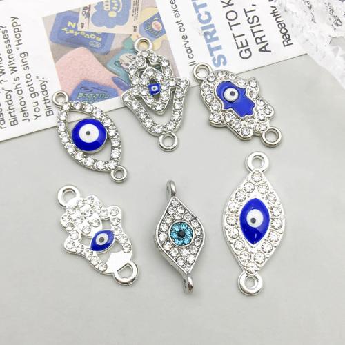 Evil Eye Jewelry Connector, Zinc Alloy, plated, DIY & evil eye pattern & with rhinestone & 1/1 loop [