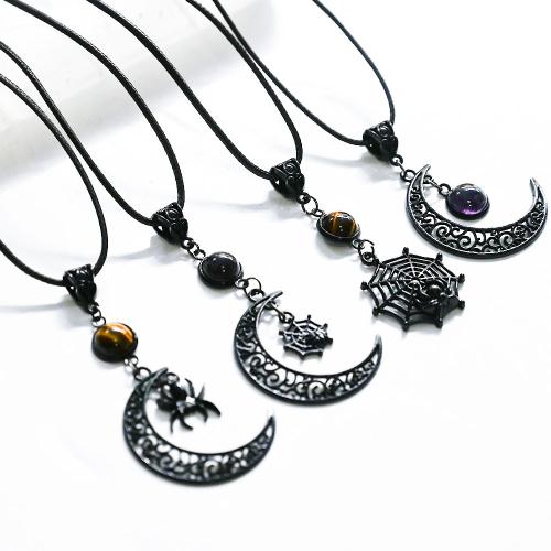 Edelstein Halsketten, Zinklegierung, mit Lederband & Edelstein, mit Verlängerungskettchen von 5cm, plattiert, Unterschiedliche Form zur Auswahl & Punk-Stil & unisex, keine, about:3-5cm, Länge:ca. 38 cm, verkauft von PC[