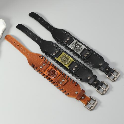 Cowhide Bracelets, with PU Leather & Iron & Zinc Alloy, handmade, fashion jewelry & for man 