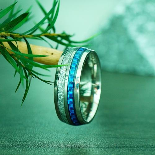 Stainless Steel Finger Ring, 304 Stainless Steel, with Carbon Fibre & Wood, epoxy gel, fashion jewelry & for man 