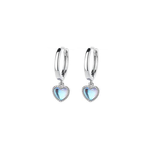 Huggie Hoop Drop Earring, laiton, avec Moonstone, coeur, Placage, pour femme, plus de couleurs à choisir, Earring diameter 10MM, heart 6MM, Vendu par paire