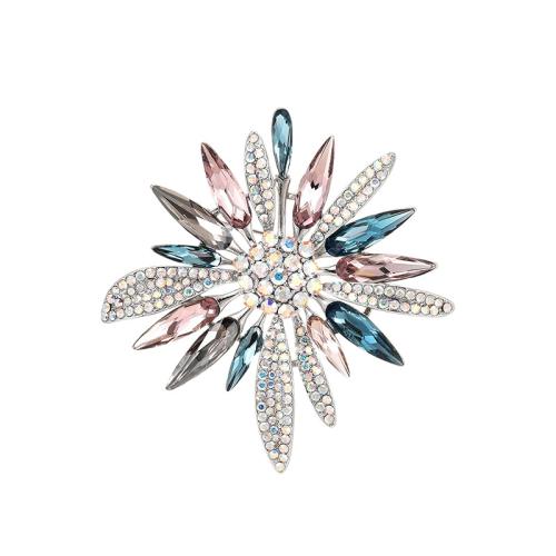 Cubic Zirconia Brooch, Brass, with Austrian Crystal, plated, micro pave cubic zirconia & for woman, silver color 