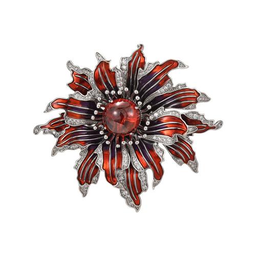 Kubische Zirkonia-Brosche, Messing, Micro pave Zirkonia & für Frau & Emaille, rot, 60x60mm, verkauft von PC