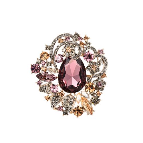 Cubic Zirconia Brooch, Brass, with Austrian Crystal, plated, micro pave cubic zirconia & for woman, golden 