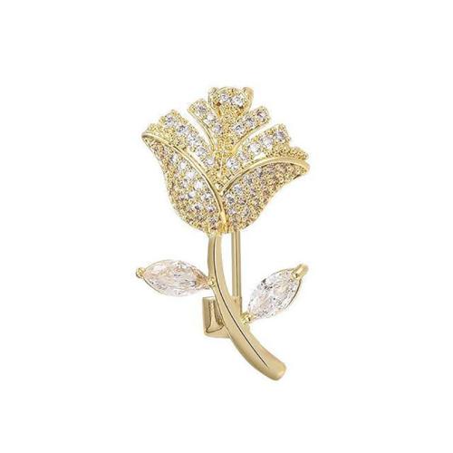 Cubic Zirconia Brooch, Brass, plated, micro pave cubic zirconia & for woman, golden 