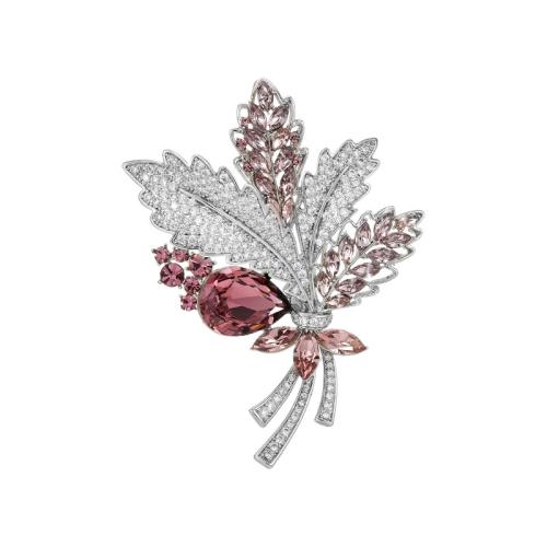 Cubic Zirconia Brooch, Brass, with Austrian Crystal, plated, micro pave cubic zirconia & for woman, silver color 