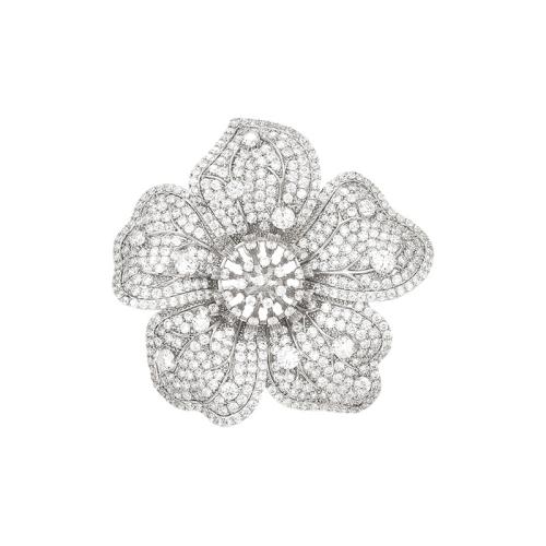 Cubic Zirconia Brooch, Brass, plated, micro pave cubic zirconia & for woman, silver color 