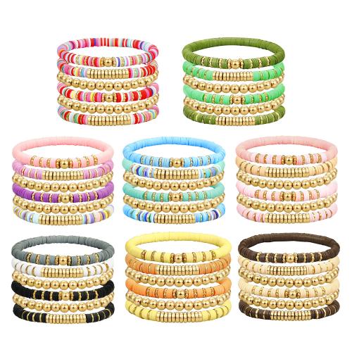 Pulseras de arcilla polimérica, Arcilla polimero, con Hilo elástico & plástico recubierto de cobre, hecho a mano, 6 piezas & Joyería & para mujer, más colores para la opción, Vendido por Set