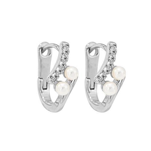 Boucles d'oreilles en laiton zircon cubique pavent, avec perle de plastique, Placage, pavé de micro zircon & pour femme, plus de couleurs à choisir Vendu par paire[