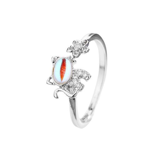 Befestigter Zirkonia Messingring Fingerring, Messing, mit Mondstein, Katze, plattiert, Micro pave Zirkonia & für Frau, Platin Farbe, verkauft von PC