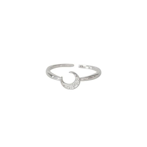 Befestigter Zirkonia Messingring Fingerring, Messing, Mond, plattiert, Micro pave Zirkonia & für Frau, Platin Farbe, verkauft von PC