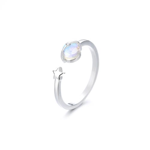 Bague en laiton, avec Moonstone, Placage, pour femme, couleur platine, Vendu par PC