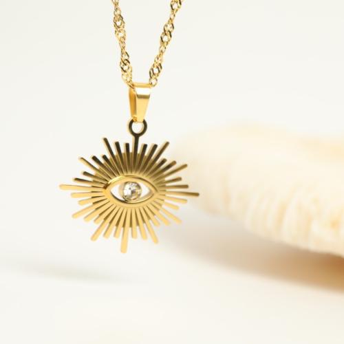 Stainless Steel Jewelry Necklace, 304 Stainless Steel, Vacuum Ion Plating, for woman & with rhinestone cm [