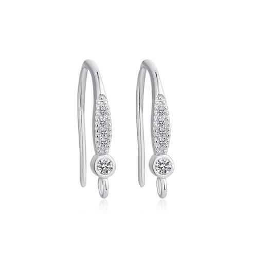 Composant de boucle d'oreille en argent , Argent sterling 925, Plaqué de platine, DIY & pavé de micro zircon, earring drop component length 15-20mm, Vendu par paire[