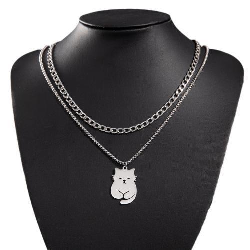 Collier de bijoux en acier inoxydable, Acier inoxydable 304, chat, bijoux de mode & normes différentes pour le choix & pour femme, plus de couleurs à choisir, Vendu par PC[