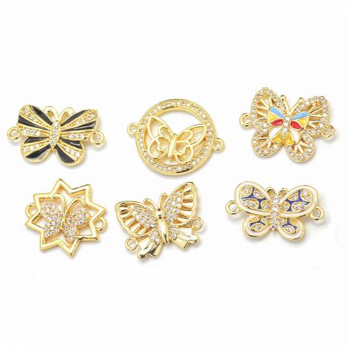 Zircon pavent Laiton Connector, Placage de couleur d'or, DIY & styles différents pour le choix & pavé de micro zircon & boucle de 1/1, plus de couleurs à choisir, Vendu par PC[