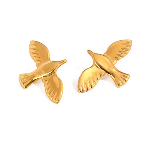 Stainless Steel Stud Earring, 304 Stainless Steel, Bird, gold color plated, fashion jewelry, golden 