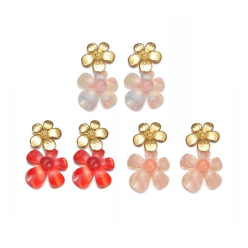 Boucle d'oreille dormeuses résine, Acier inoxydable 304, avec résine, fleur, Placage, bijoux de mode & pour femme, plus de couleurs à choisir, Vendu par paire[